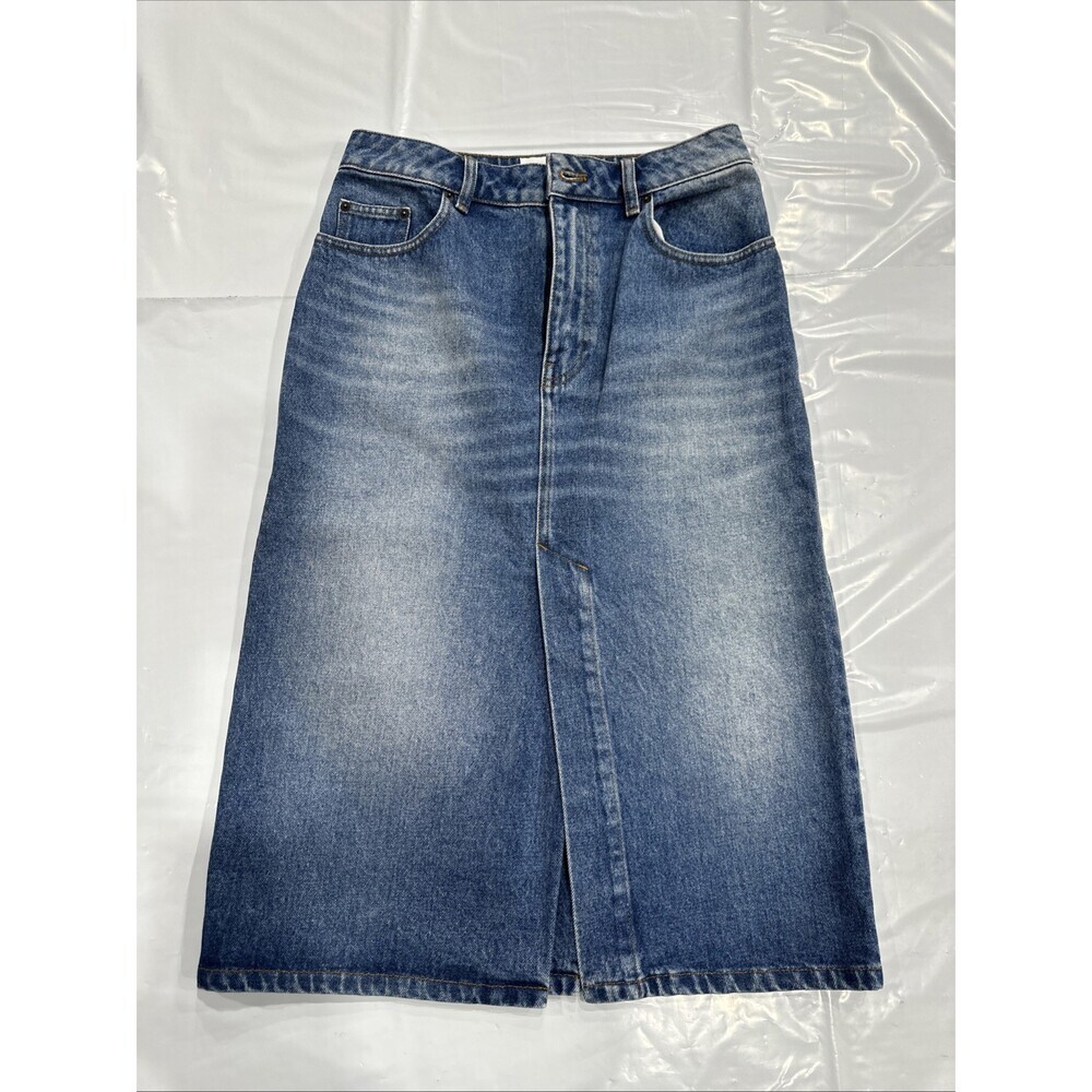 Ami Paris Alexandre Mattiussi Midi Skirt Women 27 Blue Denim Straight Cut CEB255